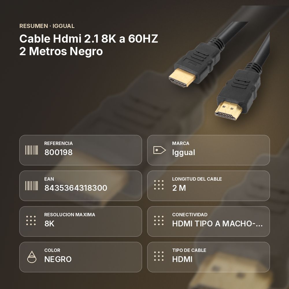 CABLE HDMI 2.1 8K A 60HZ 2 METROS NEGRO - resumen de atributos