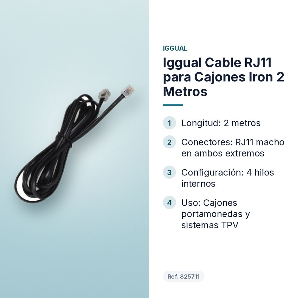 IGGUAL CABLE RJ11 PARA CAJONES IRON 2 METROS - características principales