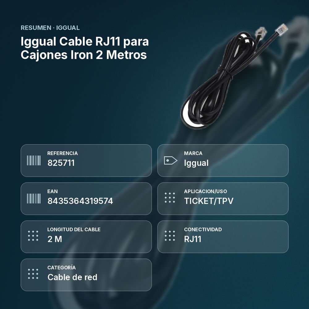 IGGUAL CABLE RJ11 PARA CAJONES IRON 2 METROS - resumen de atributos