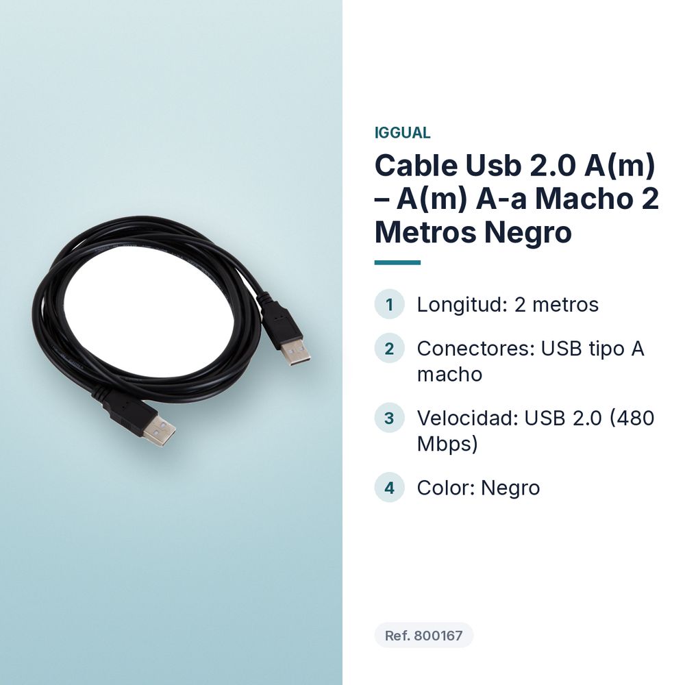 CABLE USB 2.0 A(M) – A(M) A-A MACHO 2 METROS NEGRO - características principales
