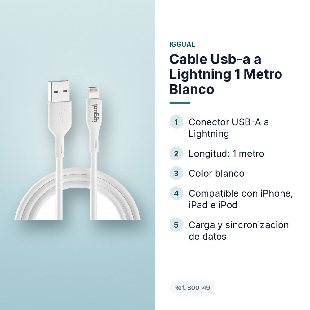 CABLE USB-A A LIGHTNING 1 METRO BLANCO - características principales