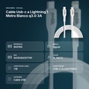 CABLE USB-C A LIGHTNING 1 METRO BLANCO Q3.0 3A - resumen de atributos