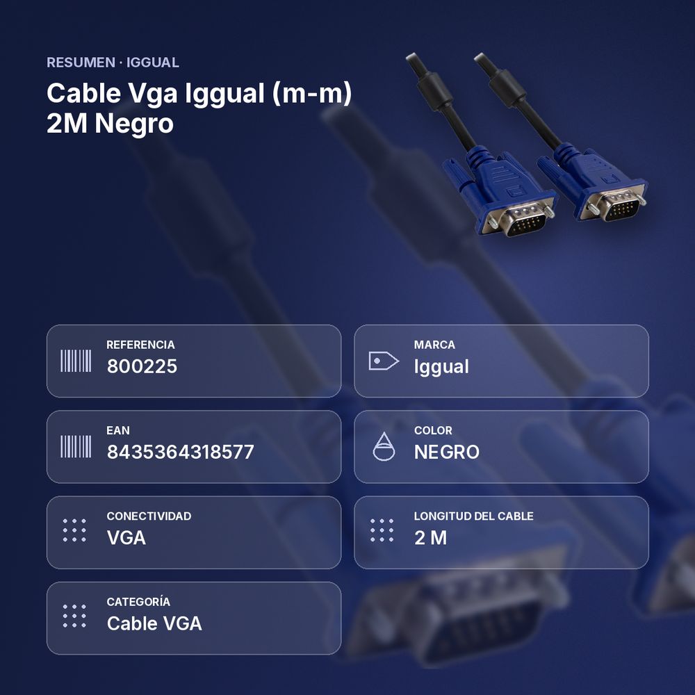 CABLE VGA IGGUAL (M-M) 2M NEGRO - resumen de atributos