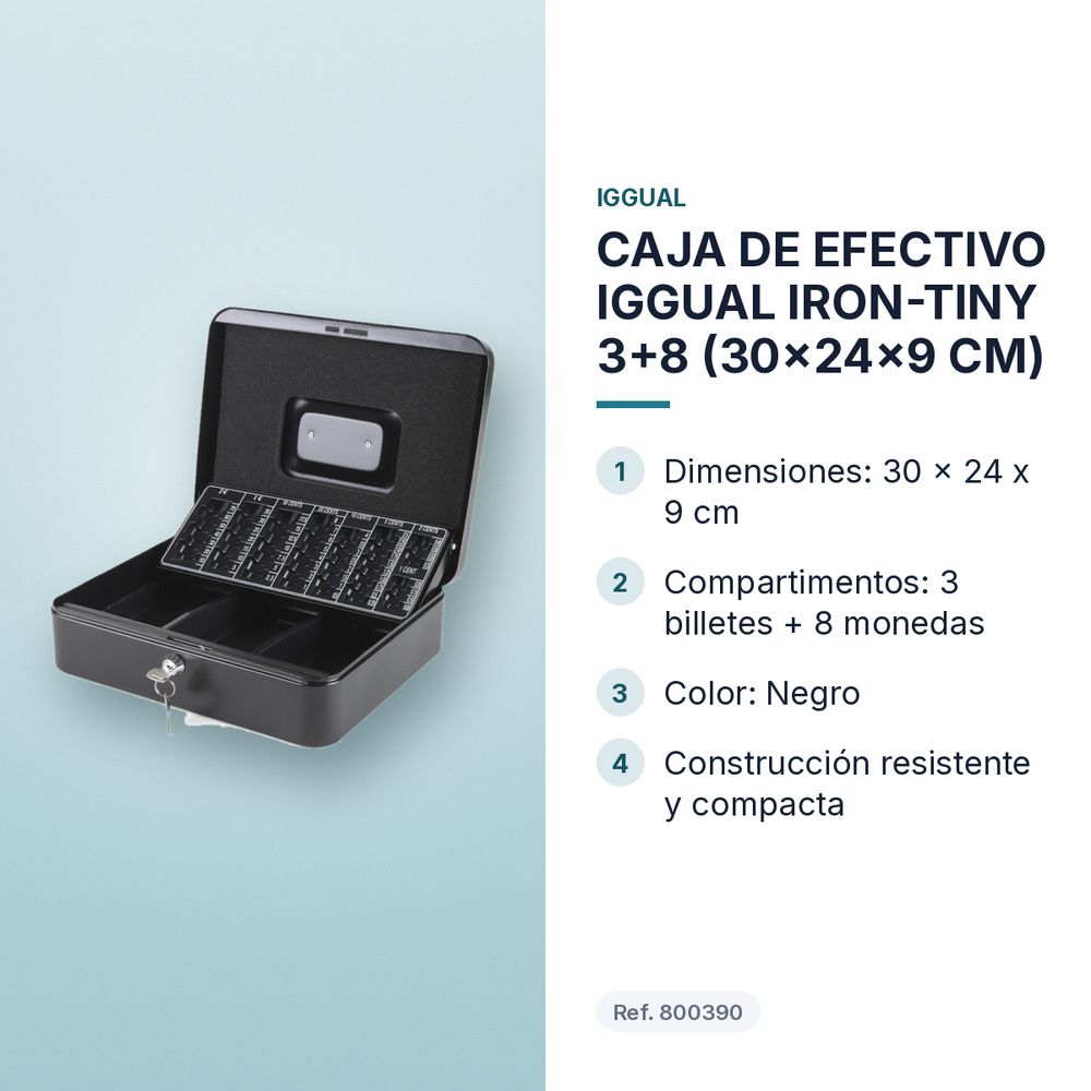 CAJA DE EFECTIVO IGGUAL IRON-TINY 3+8 (30x24x9 CM) - características principales
