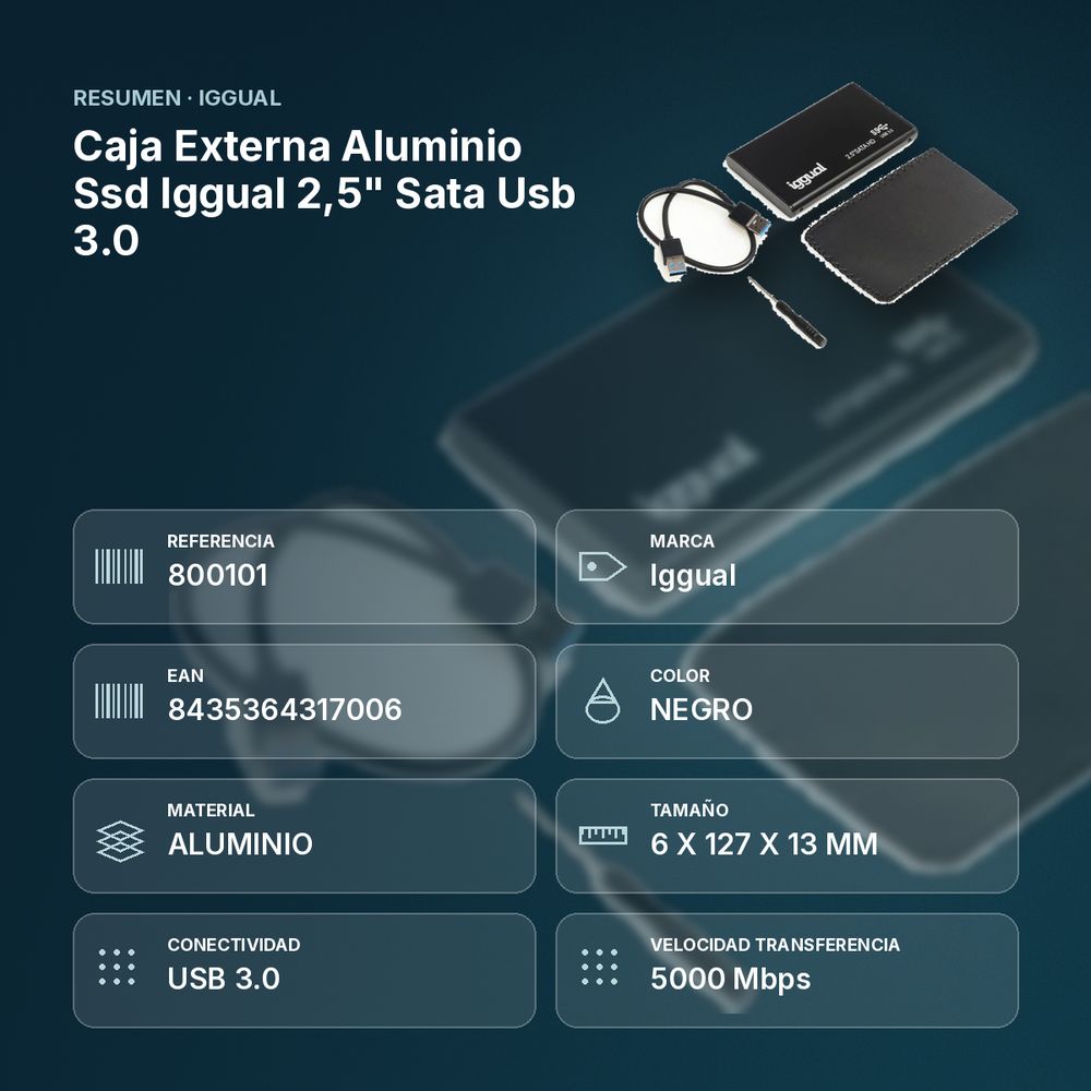 CAJA EXTERNA ALUMINIO SSD IGGUAL 2,5" SATA USB 3.0 - resumen de atributos