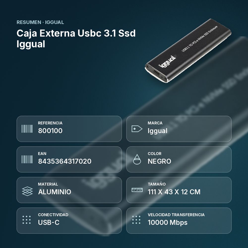 CAJA EXTERNA USBC 3.1 SSD IGGUAL  - resumen de atributos