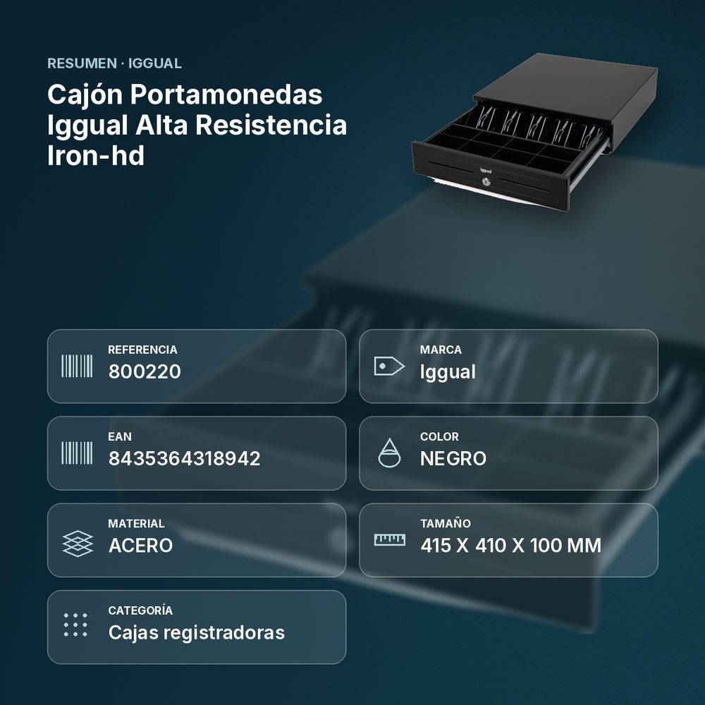 CAJÓN PORTAMONEDAS IGGUAL ALTA RESISTENCIA IRON-HD - resumen de atributos