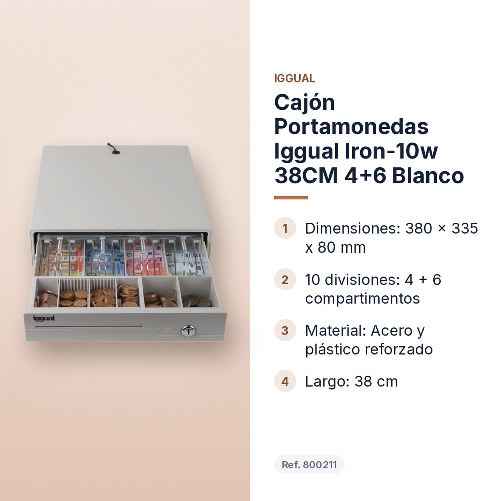 CAJÓN PORTAMONEDAS IGGUAL IRON-10W 38CM 4+6 BLANCO - características principales