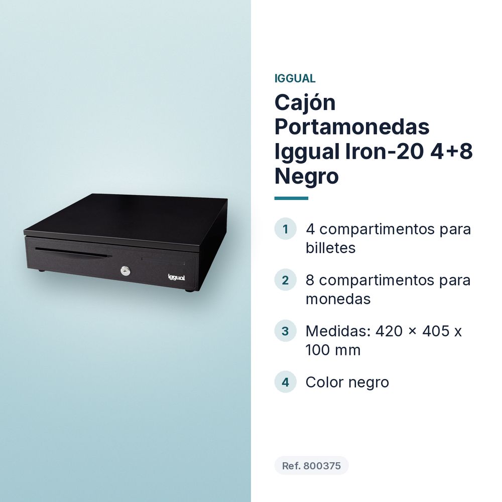 CAJÓN PORTAMONEDAS IGGUAL IRON-20 4+8 NEGRO - características principales