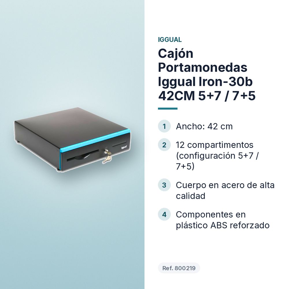 CAJÓN PORTAMONEDAS IGGUAL IRON-30B 42CM 5+7 / 7+5 - características principales