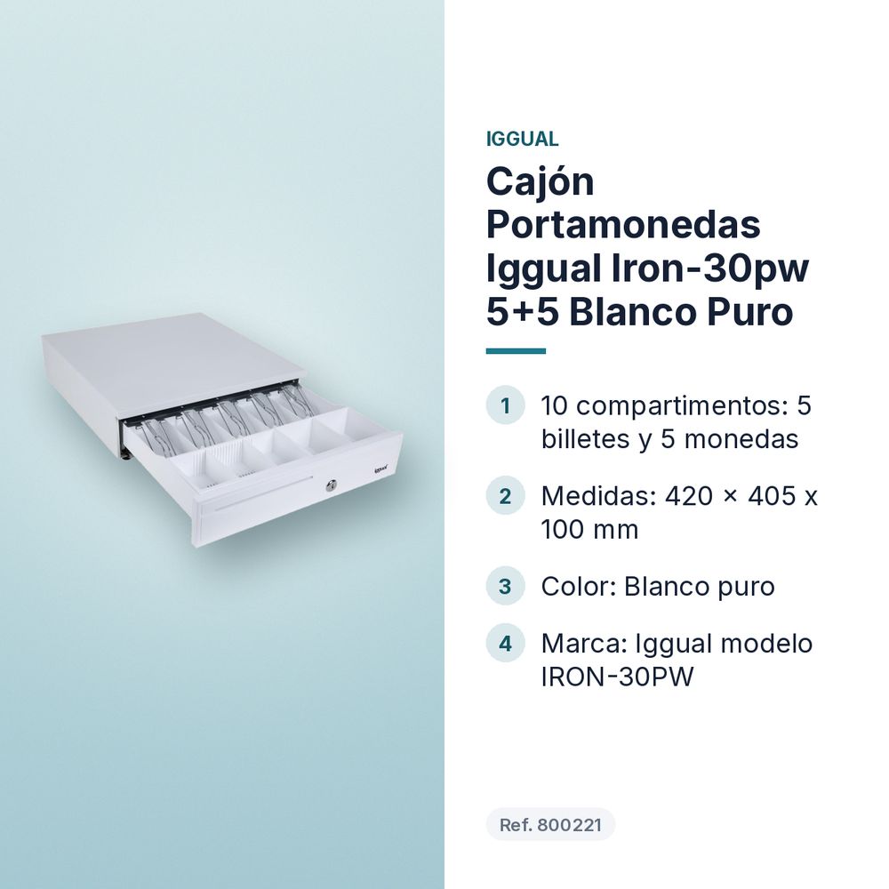 CAJÓN PORTAMONEDAS IGGUAL IRON-30PW 5+5 BLANCO PURO - características principales