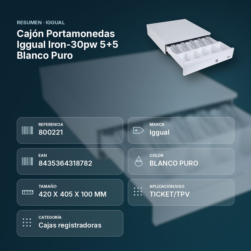 CAJÓN PORTAMONEDAS IGGUAL IRON-30PW 5+5 BLANCO PURO - resumen de atributos
