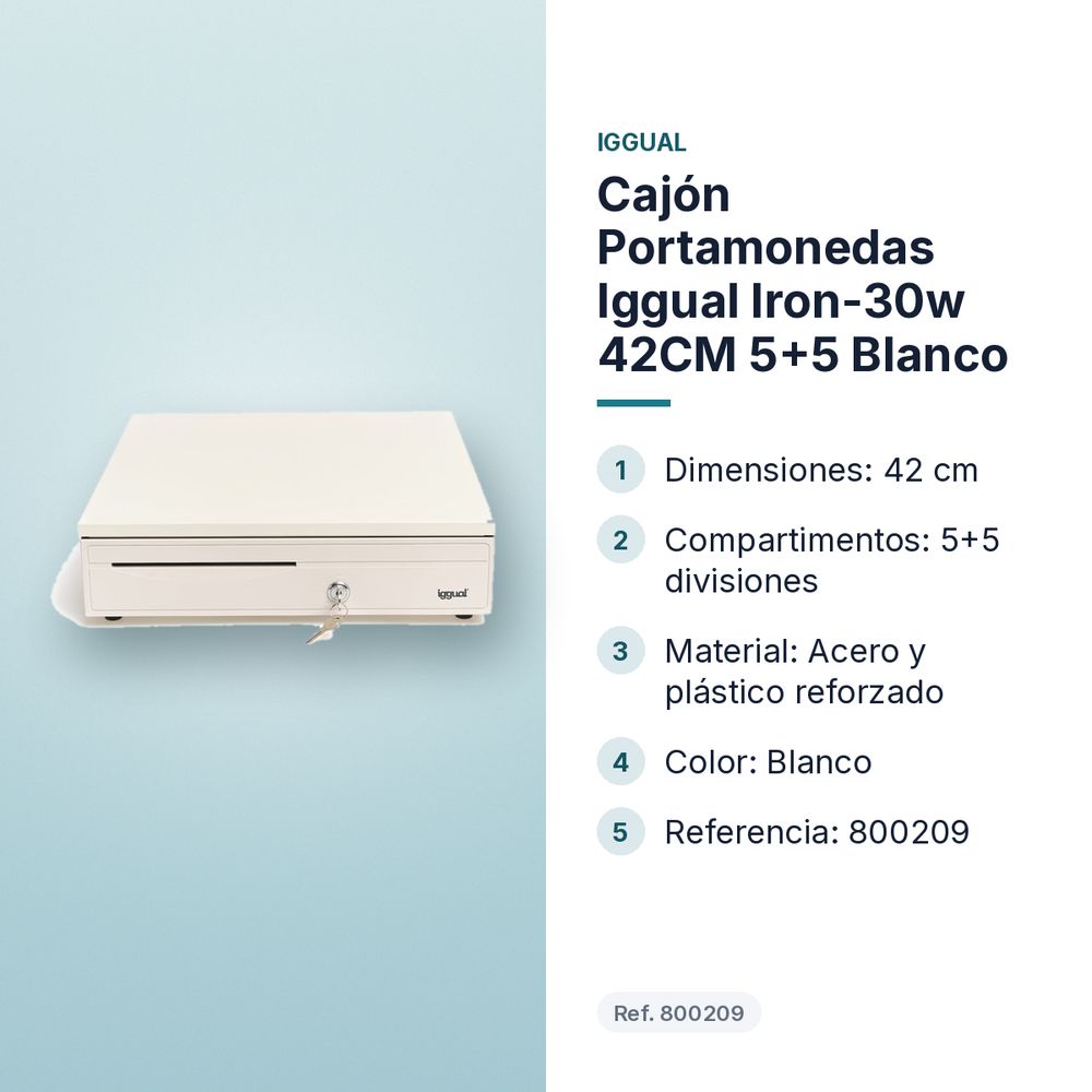 CAJÓN PORTAMONEDAS IGGUAL IRON-30W 42CM 5+5 BLANCO - características principales