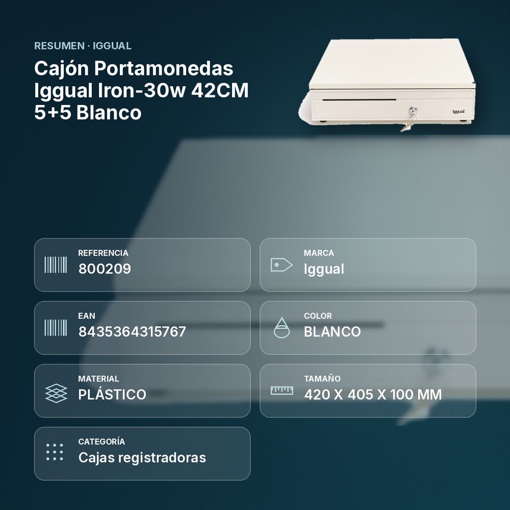 CAJÓN PORTAMONEDAS IGGUAL IRON-30W 42CM 5+5 BLANCO - resumen de atributos