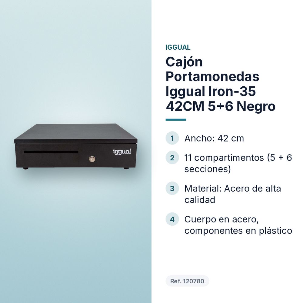 CAJÓN PORTAMONEDAS IGGUAL IRON-35 42CM 5+6 NEGRO - características principales