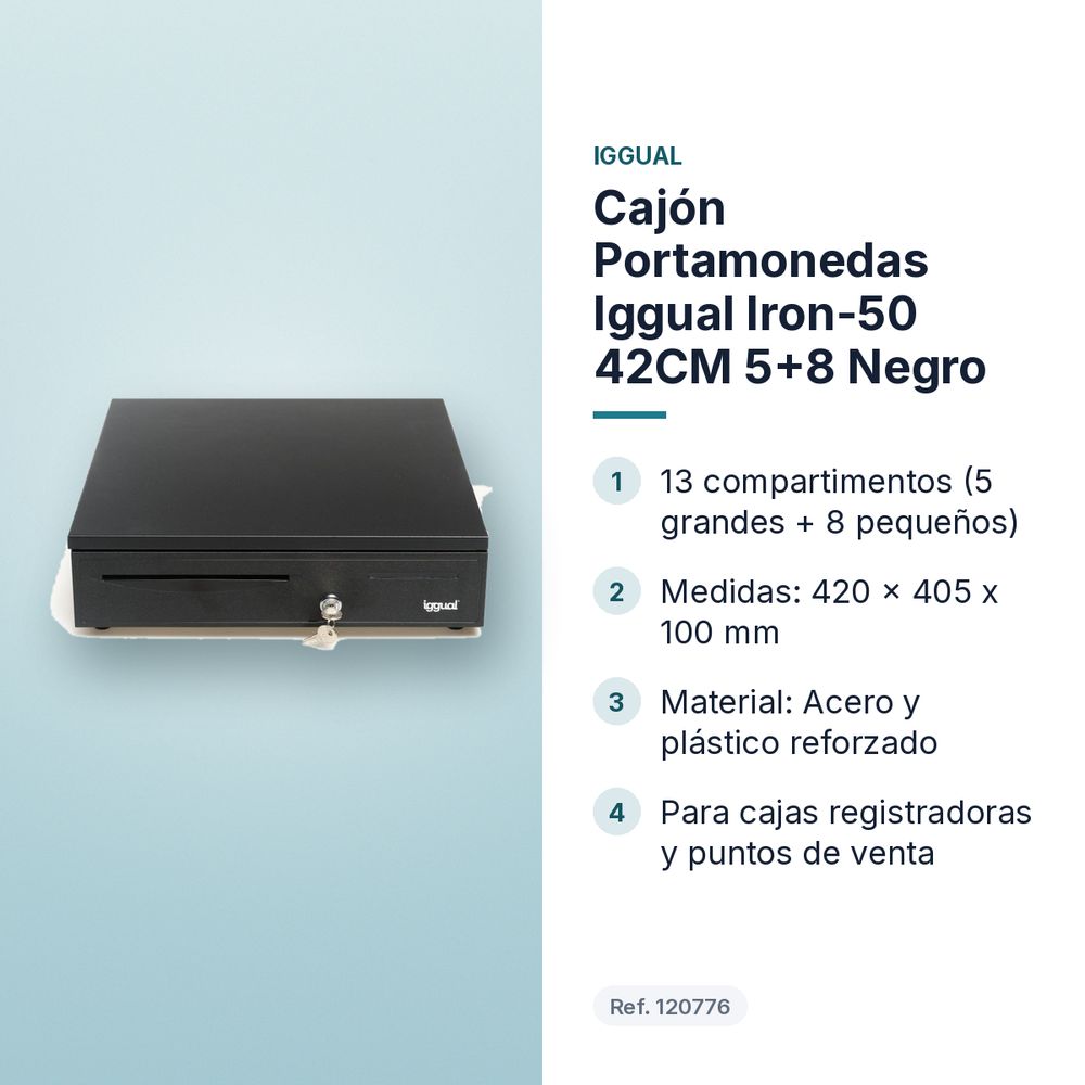 CAJÓN PORTAMONEDAS IGGUAL IRON-50 42CM 5+8 NEGRO - características principales
