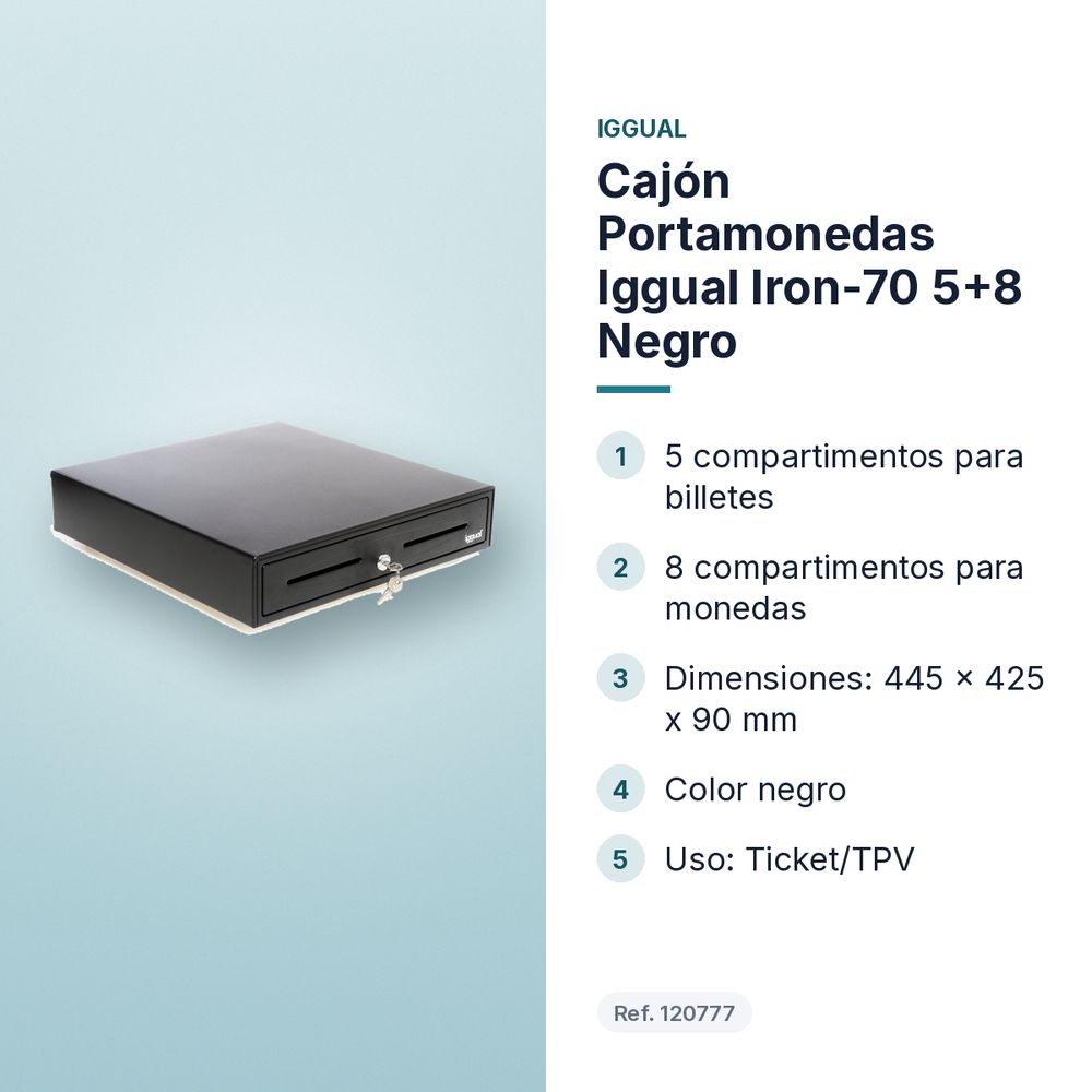 CAJÓN PORTAMONEDAS IGGUAL IRON-70 5+8 NEGRO - características principales