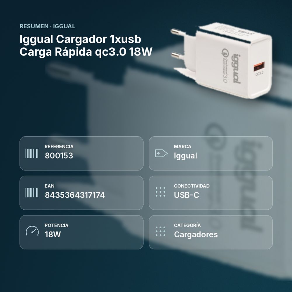 IGGUAL CARGADOR 1XUSB CARGA RÁPIDA QC3.0 18W - resumen de atributos