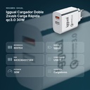 IGGUAL CARGADOR DOBLE 2XUSB CARGA RÁPIDA QC3.0 30W - resumen de atributos