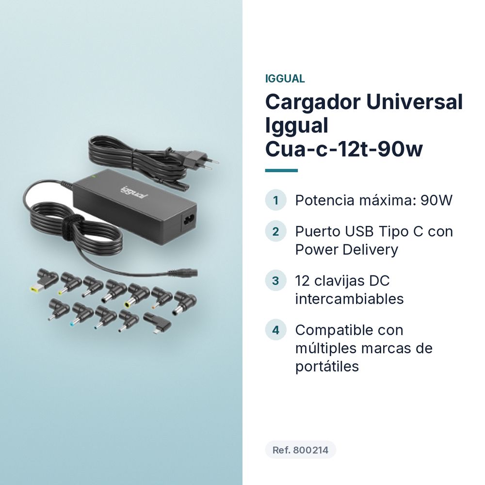 CARGADOR UNIVERSAL IGGUAL CUA-C-12T-90W - características principales