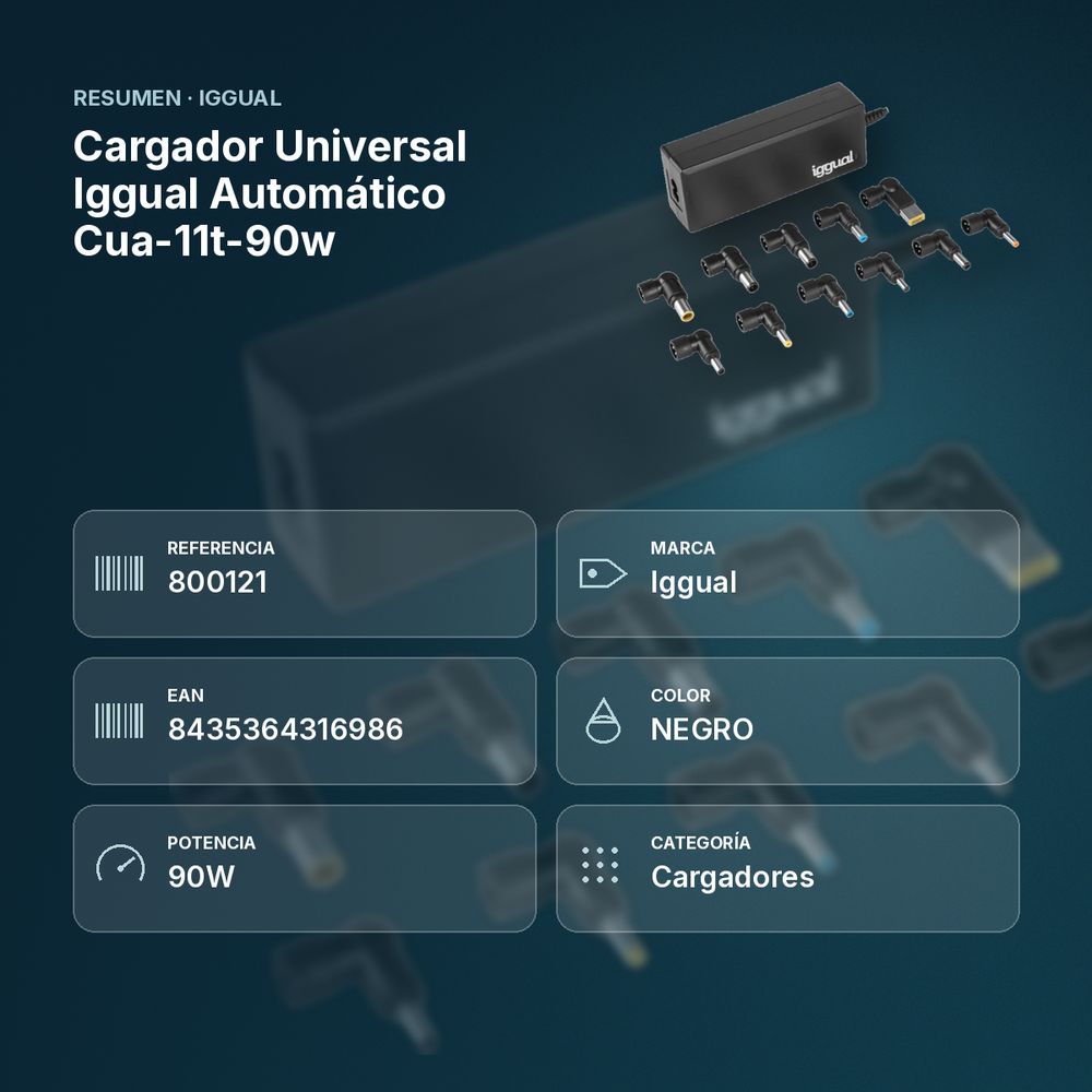 CARGADOR UNIVERSAL IGGUAL AUTOMÁTICO CUA-11T-90W - resumen de atributos