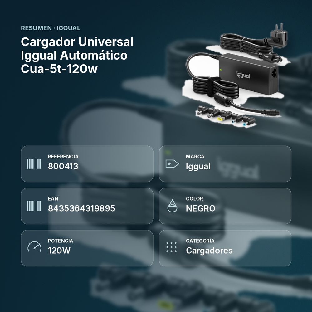 CARGADOR UNIVERSAL IGGUAL AUTOMÁTICO CUA-5T-120W - resumen de atributos