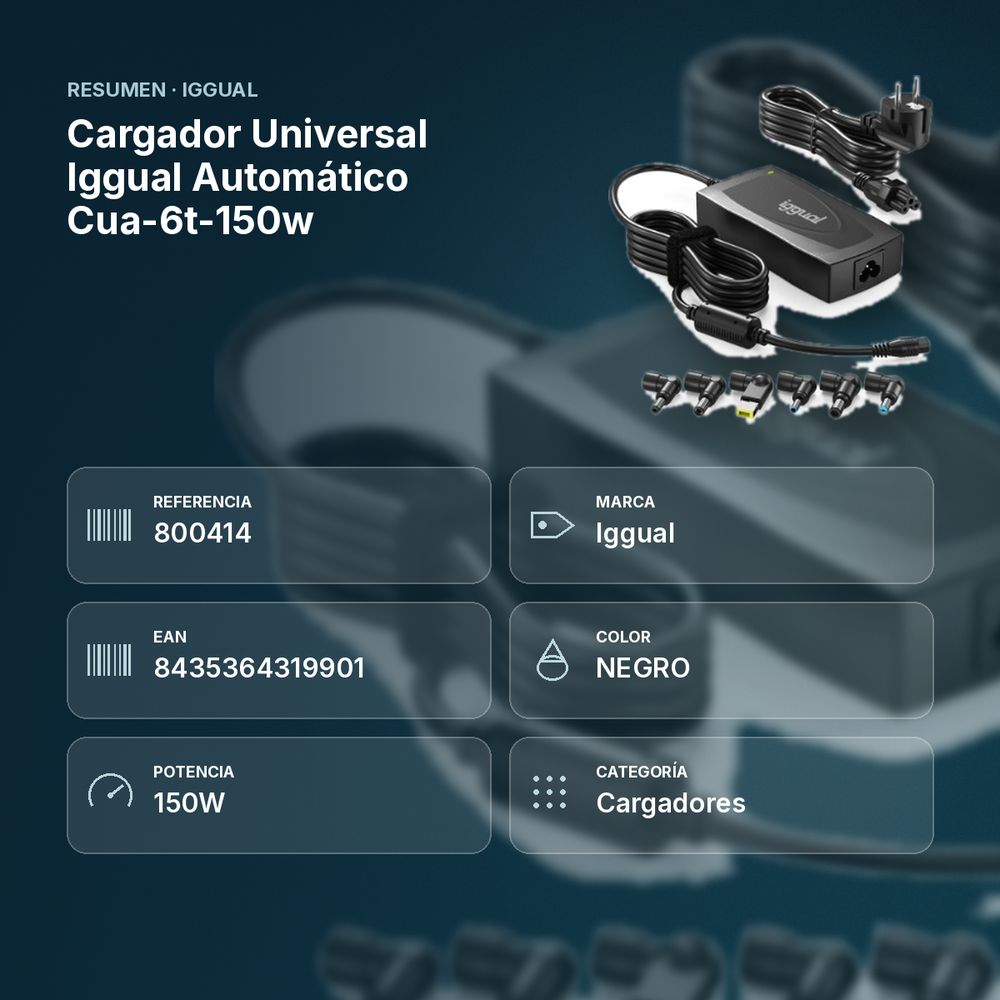 CARGADOR UNIVERSAL IGGUAL AUTOMÁTICO CUA-6T-150W - resumen de atributos