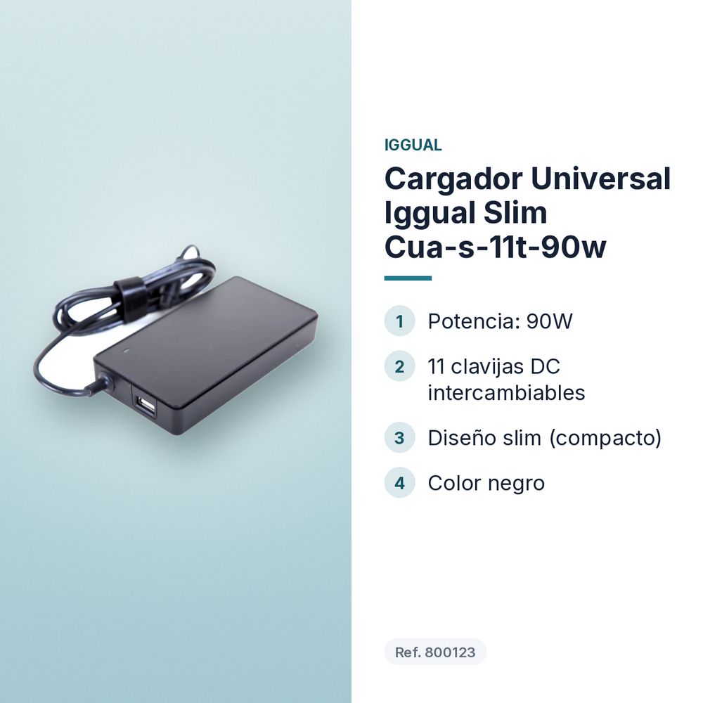 CARGADOR UNIVERSAL IGGUAL SLIM CUA-S-11T-90W - características principales