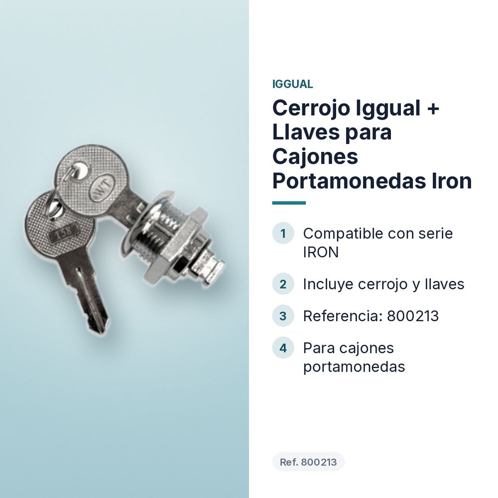 CERROJO IGGUAL + LLAVES PARA CAJONES PORTAMONEDAS IRON - características principales