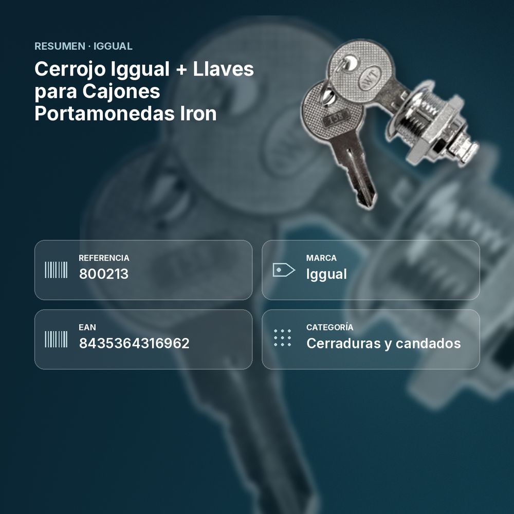 CERROJO IGGUAL + LLAVES PARA CAJONES PORTAMONEDAS IRON - resumen de atributos