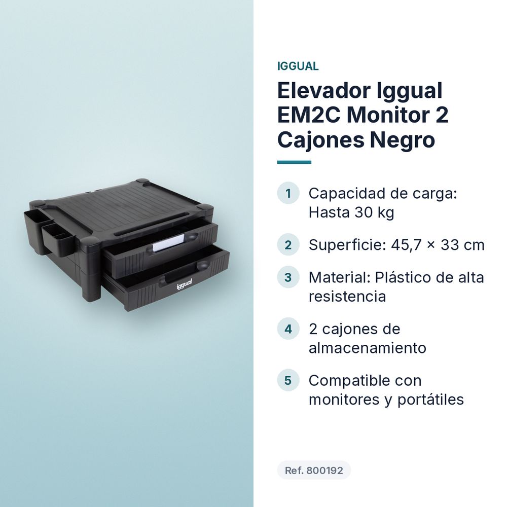 ELEVADOR IGGUAL EM2C MONITOR 2 CAJONES NEGRO - características principales