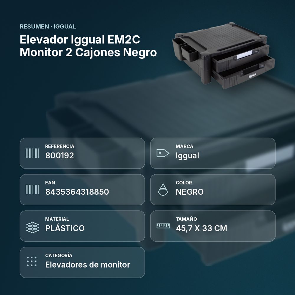 ELEVADOR IGGUAL EM2C MONITOR 2 CAJONES NEGRO - resumen de atributos