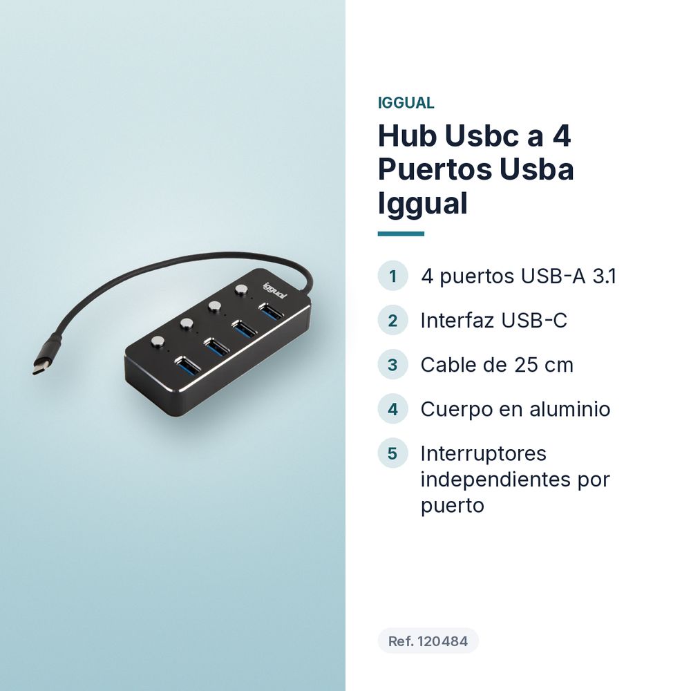 HUB USBC A 4 PUERTOS USBA IGGUAL  - características principales