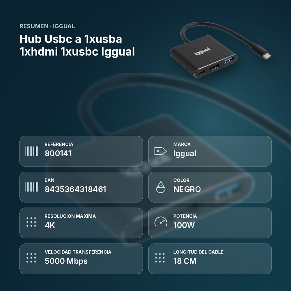HUB USBC A 1XUSBA 1XHDMI 1XUSBC IGGUAL - resumen de atributos
