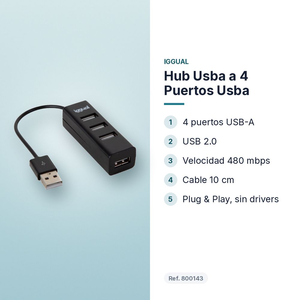 HUB USBA A 4 PUERTOS USBA - características principales