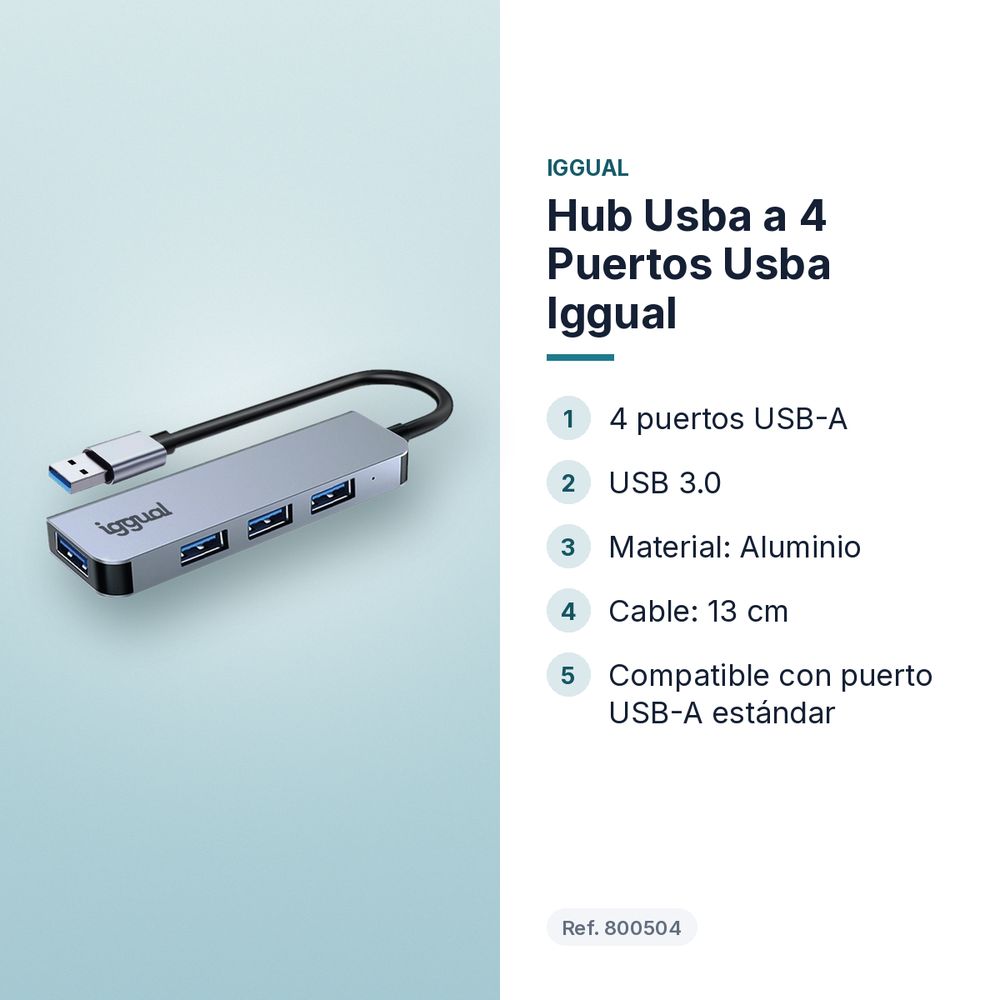 HUB USBA A 4 PUERTOS USBA IGGUAL  - características principales