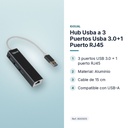 HUB USBA A 3 PUERTOS USBA 3.0+1 PUERTO RJ45  - características principales