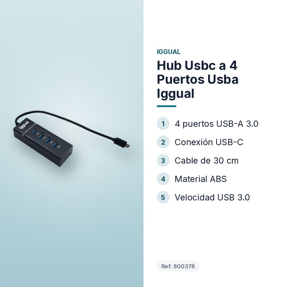 HUB USBC A 4 PUERTOS USBA IGGUAL  - características principales