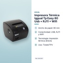IMPRESORA TÉRMICA IGGUAL TP EASY 80 USB + RJ11 + WIFI - características principales