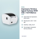 IMPRESORA TÉRMICA IGGUAL  TP EASY 80W USB + RJ11 BLANCA - características principales