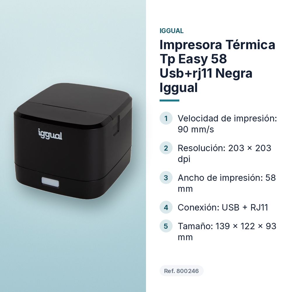 IMPRESORA TÉRMICA TP EASY 58 USB+RJ11 NEGRA IGGUAL  - características principales