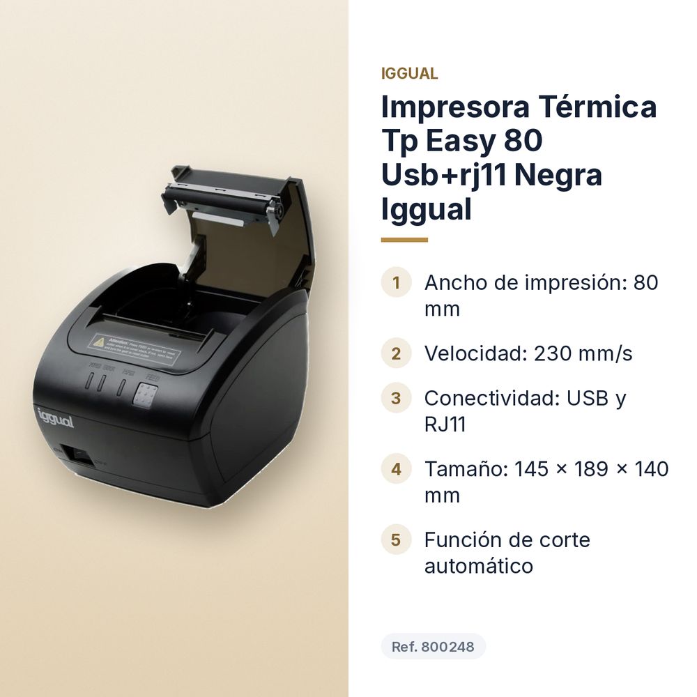 IMPRESORA TÉRMICA TP EASY 80 USB+RJ11 NEGRA IGGUAL  - características principales
