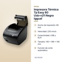 IMPRESORA TÉRMICA TP EASY 80 USB+RJ11 NEGRA IGGUAL  - características principales