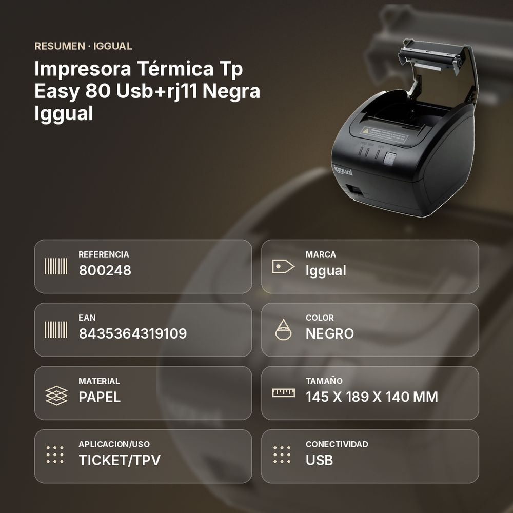 IMPRESORA TÉRMICA TP EASY 80 USB+RJ11 NEGRA IGGUAL  - resumen de atributos