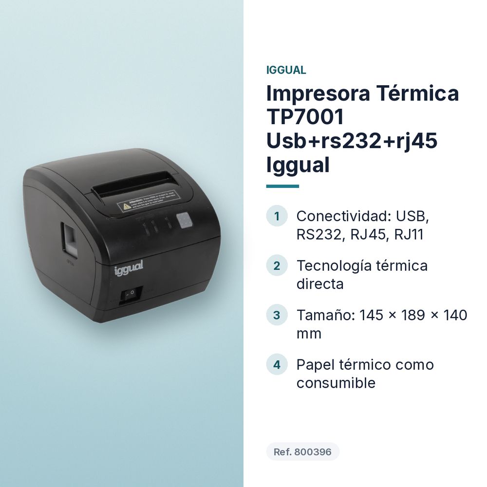 IMPRESORA TÉRMICA TP7001 USB+RS232+RJ45 IGGUAL  - características principales