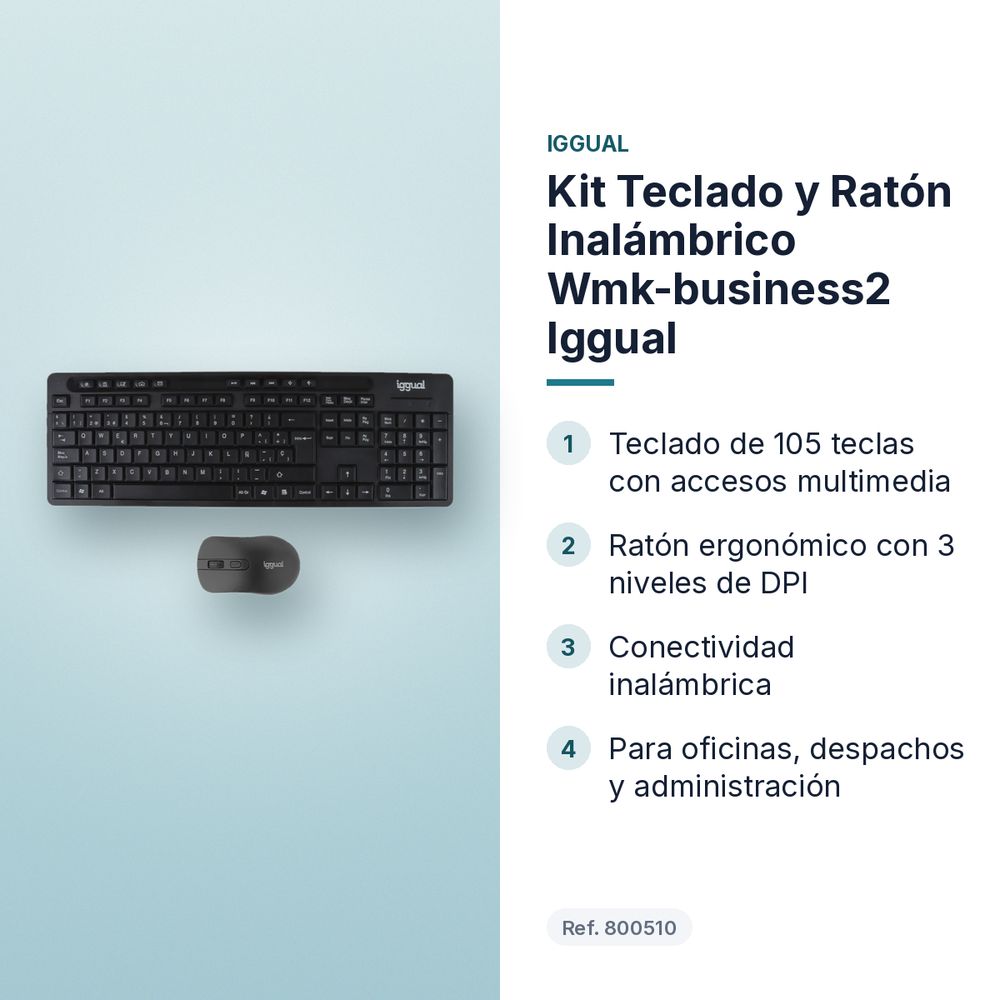KIT TECLADO Y RATÓN INALÁMBRICO WMK-BUSINESS2 IGGUAL  - características principales