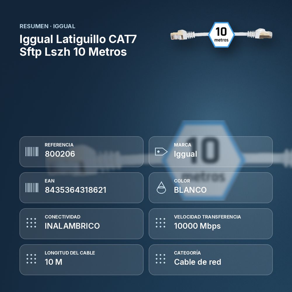IGGUAL LATIGUILLO CAT7 SFTP LSZH 10 METROS - resumen de atributos