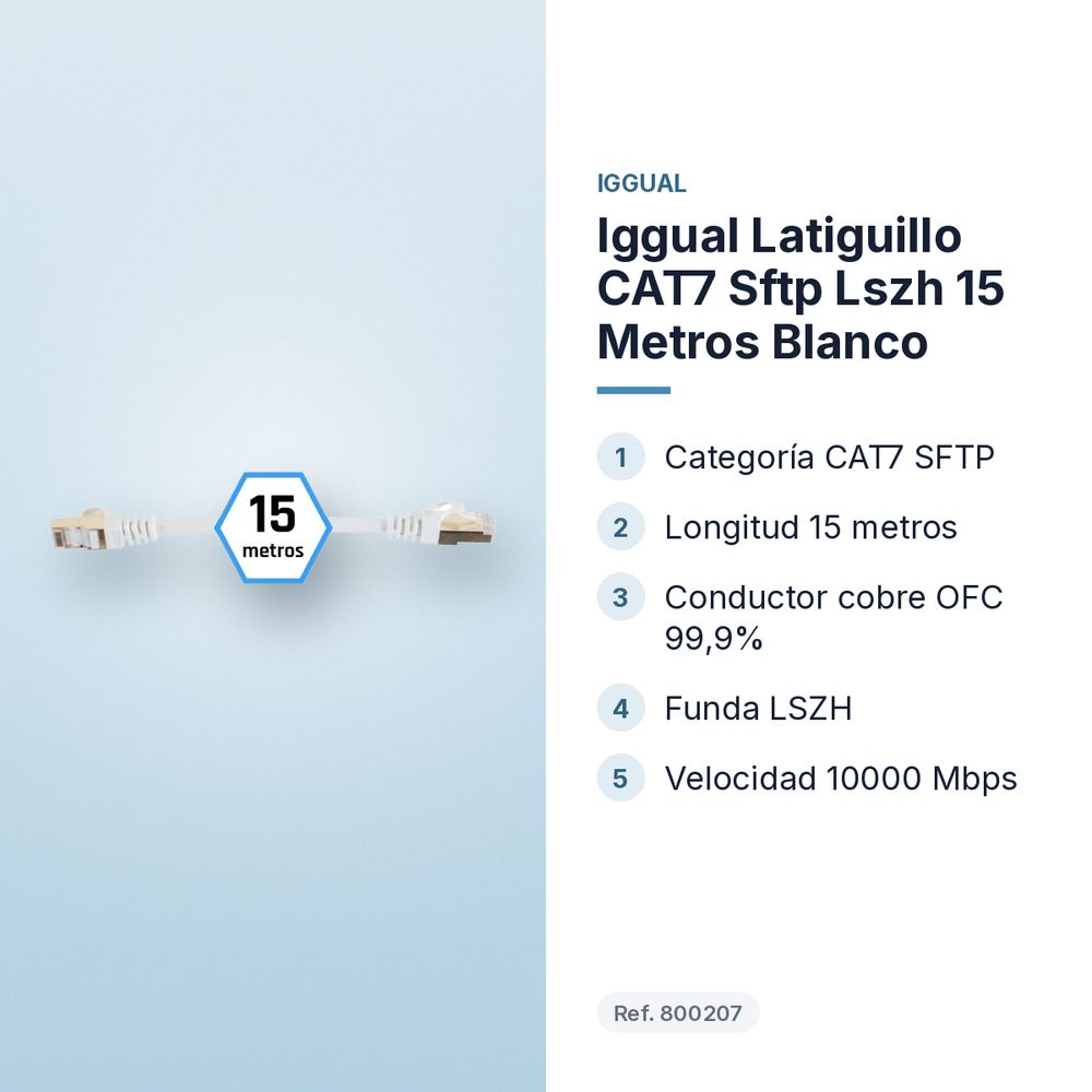 IGGUAL LATIGUILLO CAT7 SFTP LSZH 15 METROS BLANCO - características principales