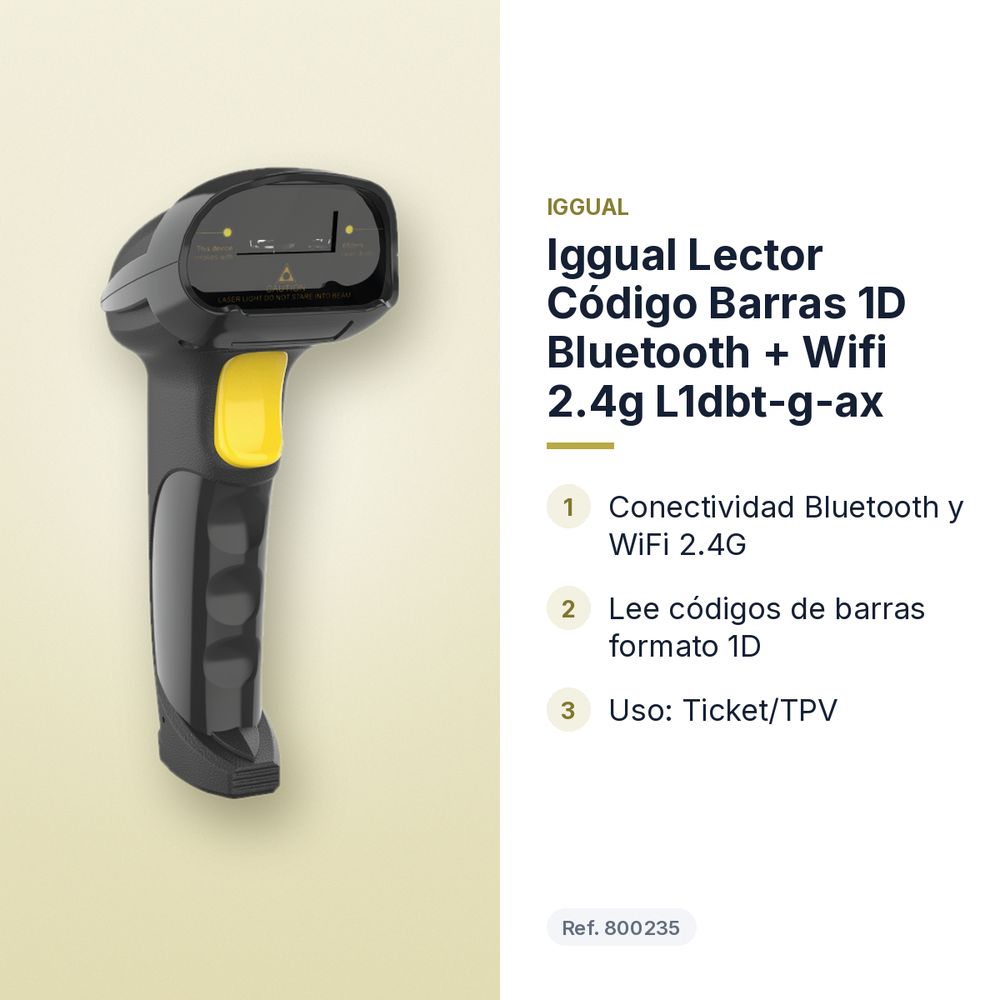 IGGUAL LECTOR CÓDIGO BARRAS 1D BLUETOOTH + WIFI 2.4G L1DBT-G-AX - características principales