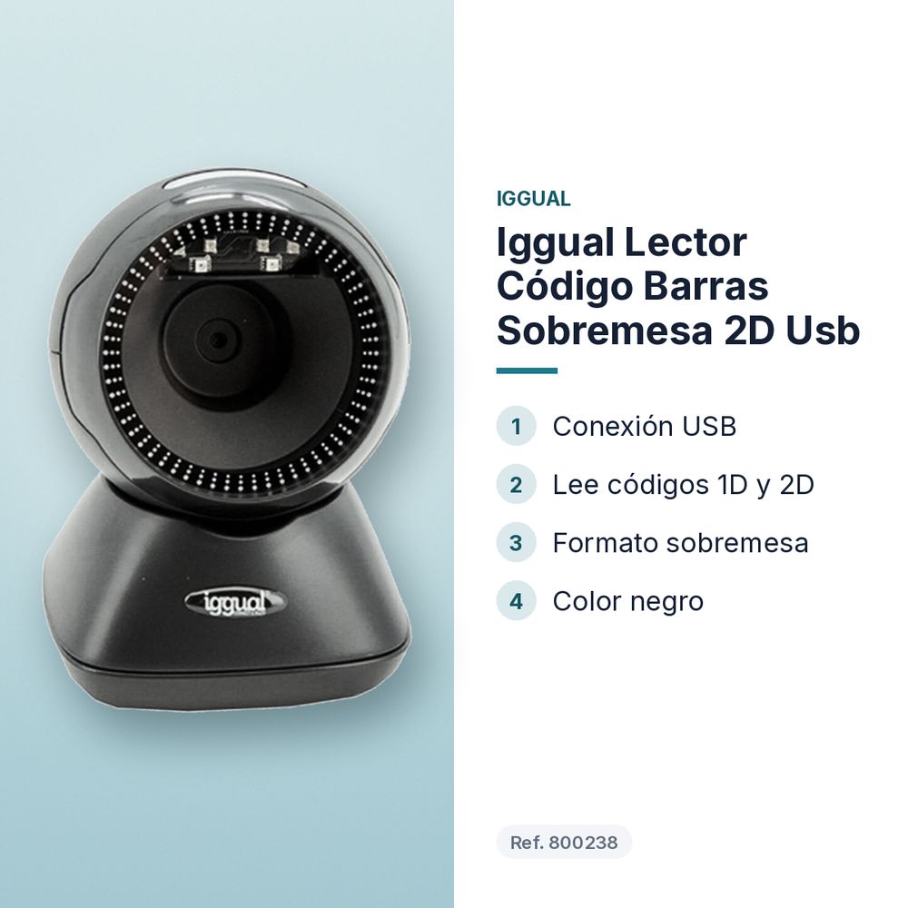 IGGUAL LECTOR CÓDIGO BARRAS SOBREMESA 2D USB - características principales